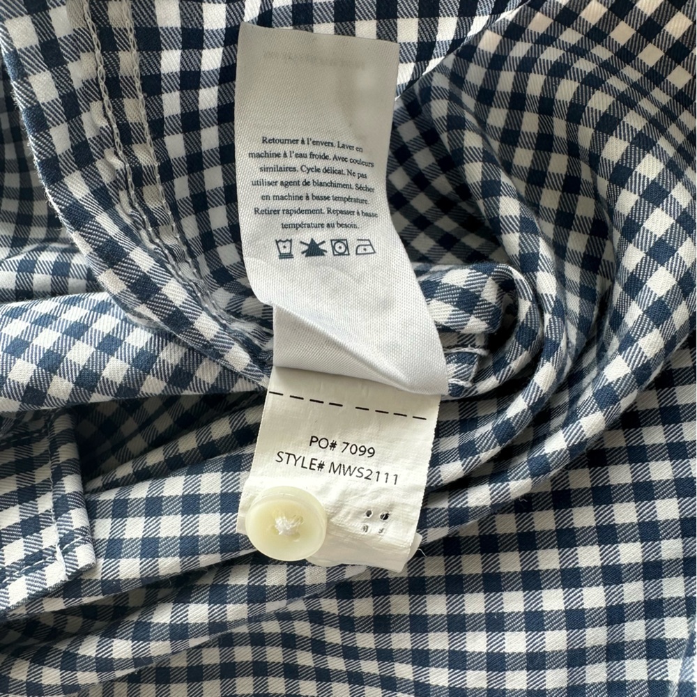 Faherty Navy Blue White Gingham Cotton Blend Button-Down Shirt Casual Work - Picture 6 of 10